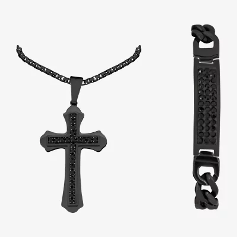 Mens Black Cubic Zirconia Stainless Steel Cross 2-pc. Jewelry Set