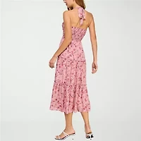 Trixxi Womens Juniors Floral Midi Fit + Flare Dress