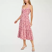 Trixxi Womens Juniors Floral Midi Fit + Flare Dress