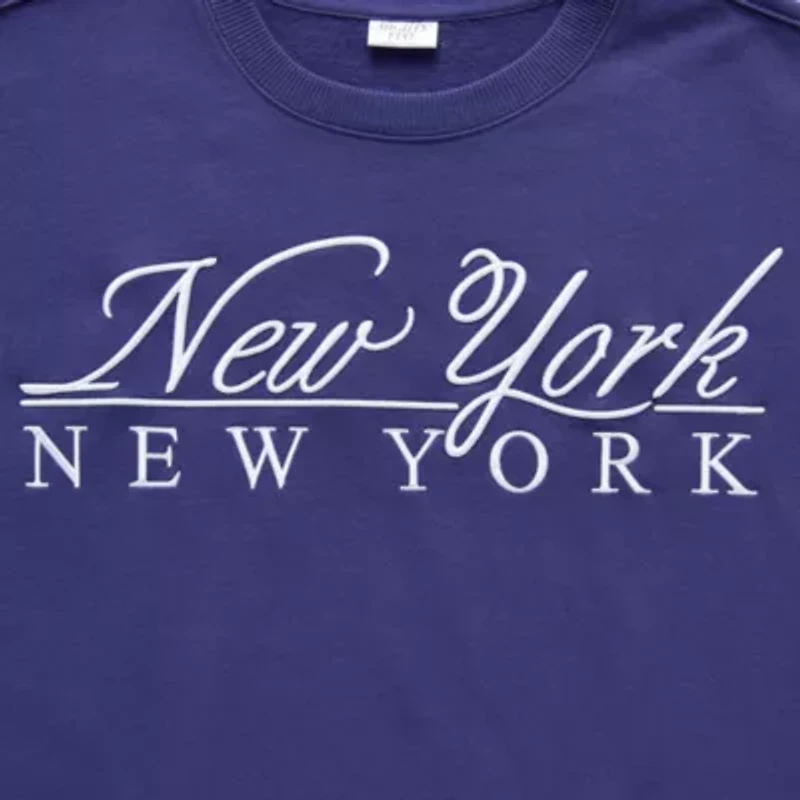 New York Womens Juniors Crew Neck Long Sleeve Embroidered Sweatshirt