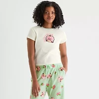 Strawberry Shortcake Pointelle Ringer Tee Womens Juniors Crew Neck Short Sleeve Fitted Graphic T-Shirt