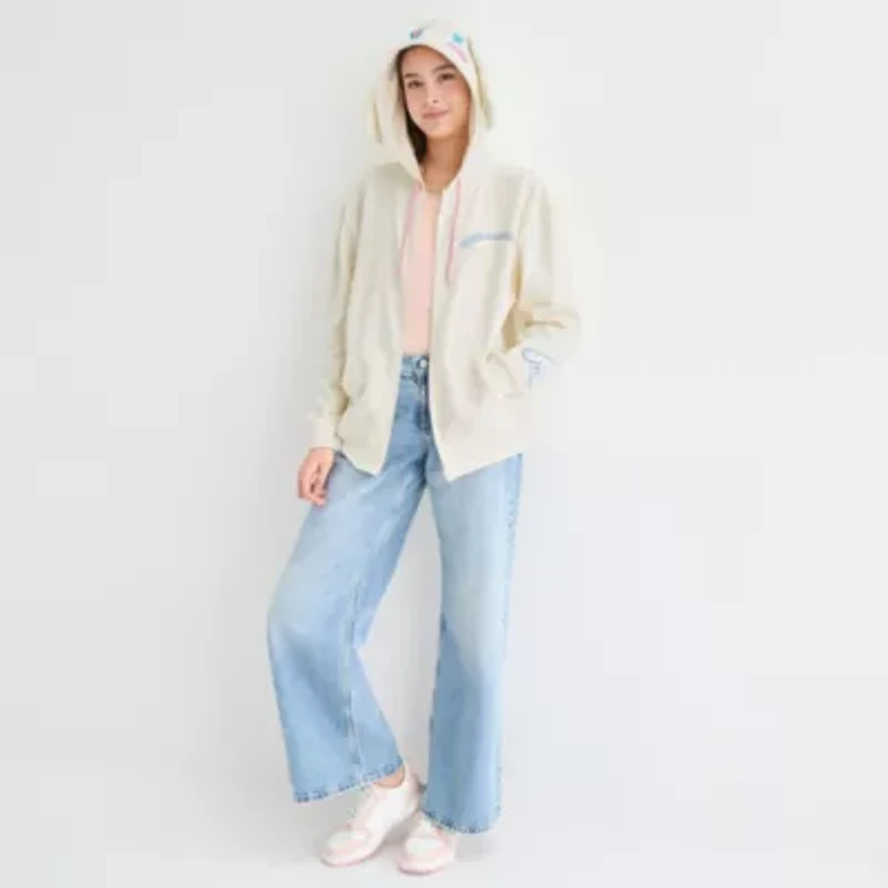 Cinnamaroll Cosplay Full Zip Hoodie Womens Long Sleeve Embroidered Hello Kitty Fleece Zipper Juniors