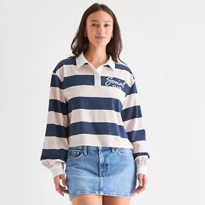Grayson Threads, The Label Juniors Womens Long Sleeve Peanuts Snoopy Polo Shirt