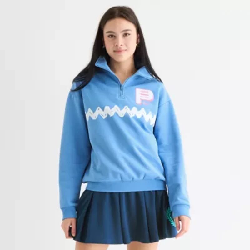 Peanuts 75th Social Club Quarter Zip Womens Long Sleeve Snoopy Juniors Quarter-Zip Pullover