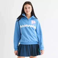 Peanuts 75th Social Club Quarter Zip Womens Long Sleeve Snoopy Juniors Quarter-Zip Pullover