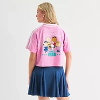 Peanuts 75th Social Club Cropped Tee Womens V Neck Short Sleeve Loose Fit Snoopy Juniors Graphic T-Shirt