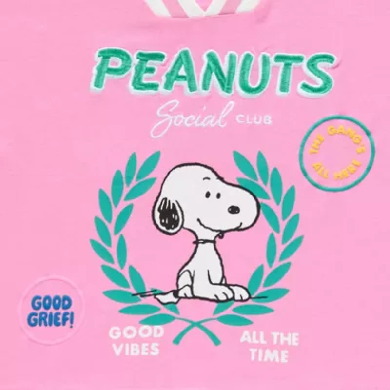 Peanuts 75th Social Club Cropped Tee Womens V Neck Short Sleeve Loose Fit Snoopy Juniors Graphic T-Shirt