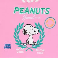 Peanuts 75th Social Club Cropped Tee Womens V Neck Short Sleeve Loose Fit Snoopy Juniors Graphic T-Shirt