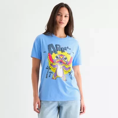 Stitch Scary Boyfriend Tee Womens Crew Neck Short Sleeve Regular Fit Lilo & Juniors Graphic T-Shirt