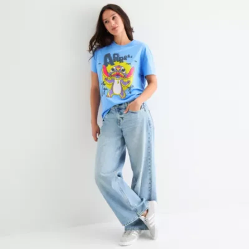 Stitch Scary Boyfriend Tee Womens Crew Neck Short Sleeve Regular Fit Lilo & Juniors Graphic T-Shirt