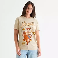 Womens Crew Neck Short Sleeve Regular Fit Toy Story Woody Juniors Graphic T-Shirt