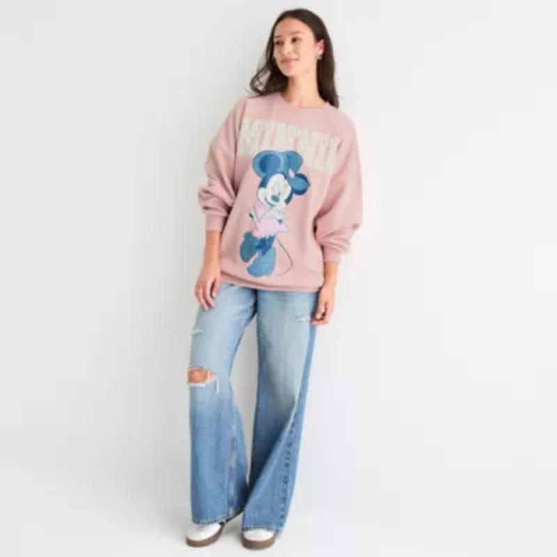Womens Crew Neck Long Sleeve Mickey and Friends Minnie Mouse Juniors Sweatshirt