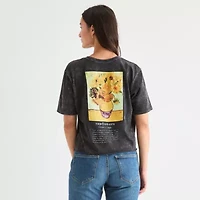 Vincent Van Gogh Sunflowers Cropped Womens Crew Neck Short Sleeve Loose Fit Juniors Graphic T-Shirt