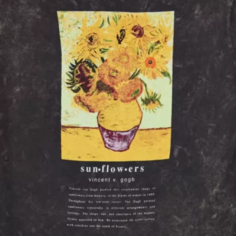 Vincent Van Gogh Sunflowers Cropped Womens Crew Neck Short Sleeve Loose Fit Juniors Graphic T-Shirt