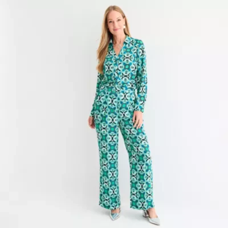 Liz Claiborne Margot Tailored Womens Stretch Fabric Easy-on + Easy-off Seated Wear Wide Leg Trouser
