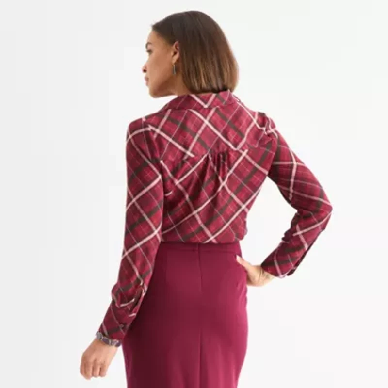 Liz Claiborne Womens Long Sleeve Fitted Regular Fit Button-Down Shirt