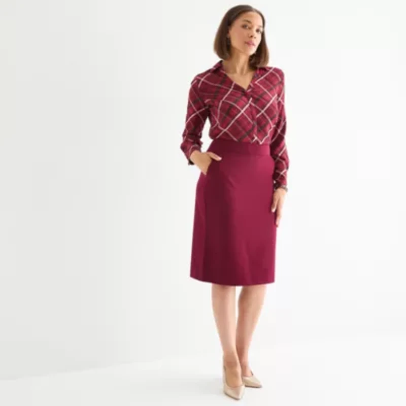Liz Claiborne Womens Long Sleeve Fitted Regular Fit Button-Down Shirt