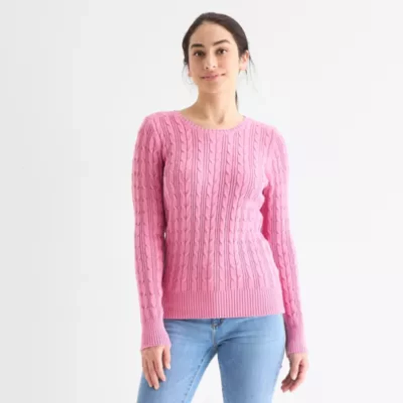 St. John's Bay Womens Crew Neck Adaptive Long Sleeve Pullover Sweater