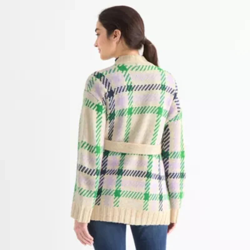 St. John's Bay Womens Long Sleeve Argyle Cardigan
