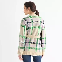 St. John's Bay Womens Long Sleeve Argyle Cardigan