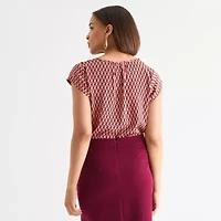 Liz Claiborne Womens Crew Neck Short Sleeve Satin Blouse