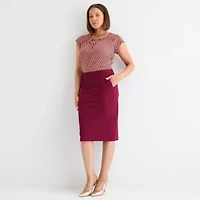 Liz Claiborne Womens Crew Neck Short Sleeve Satin Blouse
