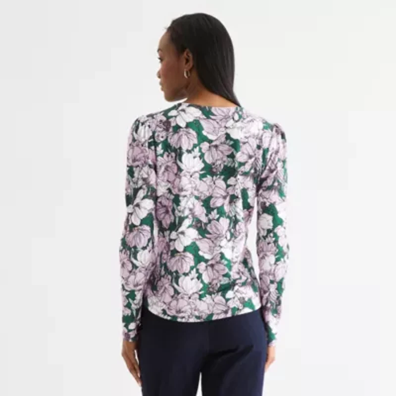 Liz Claiborne Womens Keyhole Neck Long Sleeve Blouse