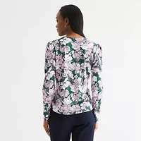 Liz Claiborne Womens Keyhole Neck Long Sleeve Blouse