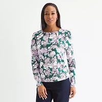 Liz Claiborne Womens Keyhole Neck Long Sleeve Blouse