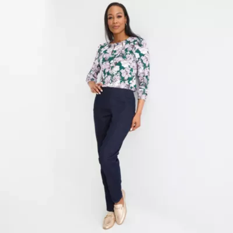 Liz Claiborne Womens Keyhole Neck Long Sleeve Blouse