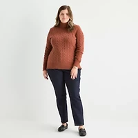St. John's Bay Plus Womens Turtleneck Long Sleeve Cable Knit Pullover Sweater