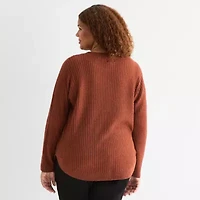 St. John's Bay Plus Womens Crew Neck Long Sleeve Pullover Sweater