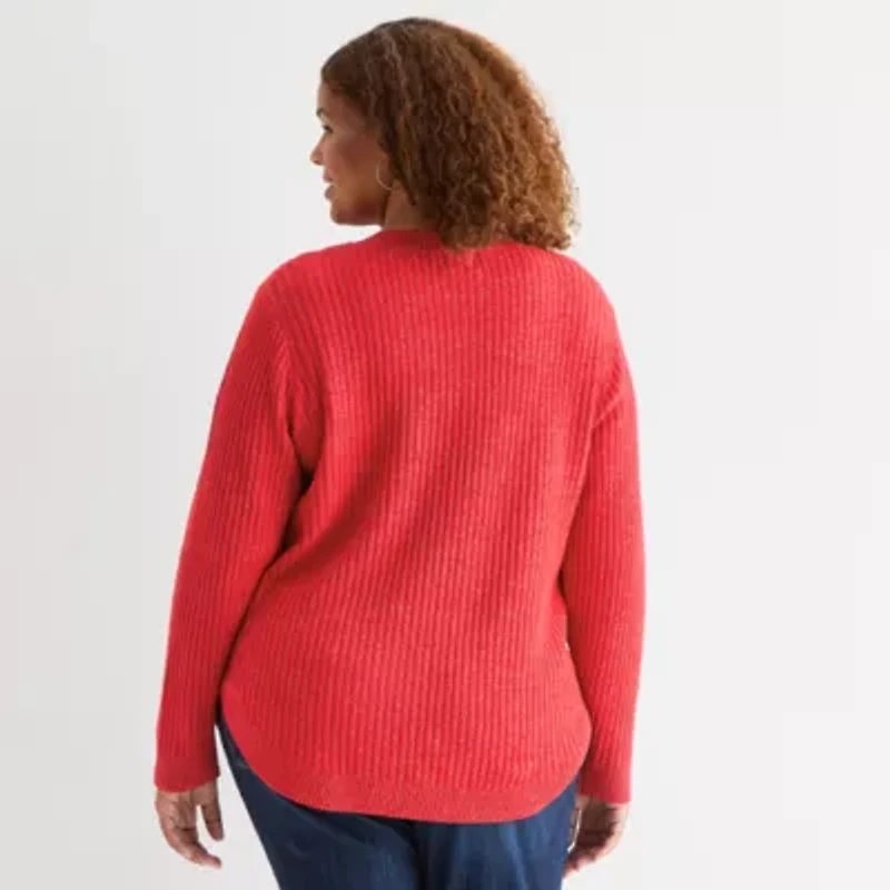 St. John's Bay Plus Womens Crew Neck Long Sleeve Pullover Sweater