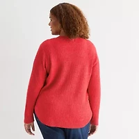 St. John's Bay Plus Womens Crew Neck Long Sleeve Pullover Sweater