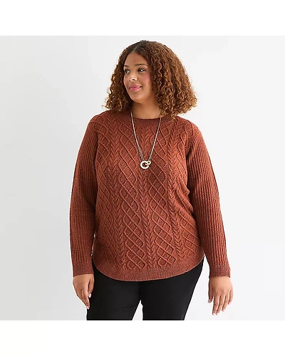 St. John's Bay Plus Womens Crew Neck Long Sleeve Pullover Sweater