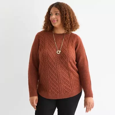 St. John's Bay Plus Womens Crew Neck Long Sleeve Pullover Sweater