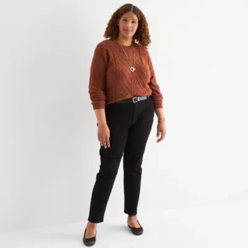 St. John's Bay Plus Womens Crew Neck Long Sleeve Pullover Sweater