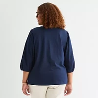 St. John's Bay Womens Square Neck 3/4 Sleeve Plus Blouse