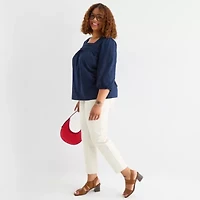 St. John's Bay Womens Square Neck 3/4 Sleeve Plus Blouse