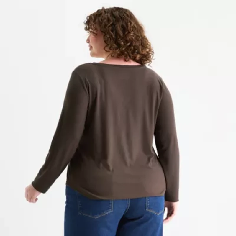 a.n.a Womens Long Sleeve Regular Fit Plus Henley Shirt