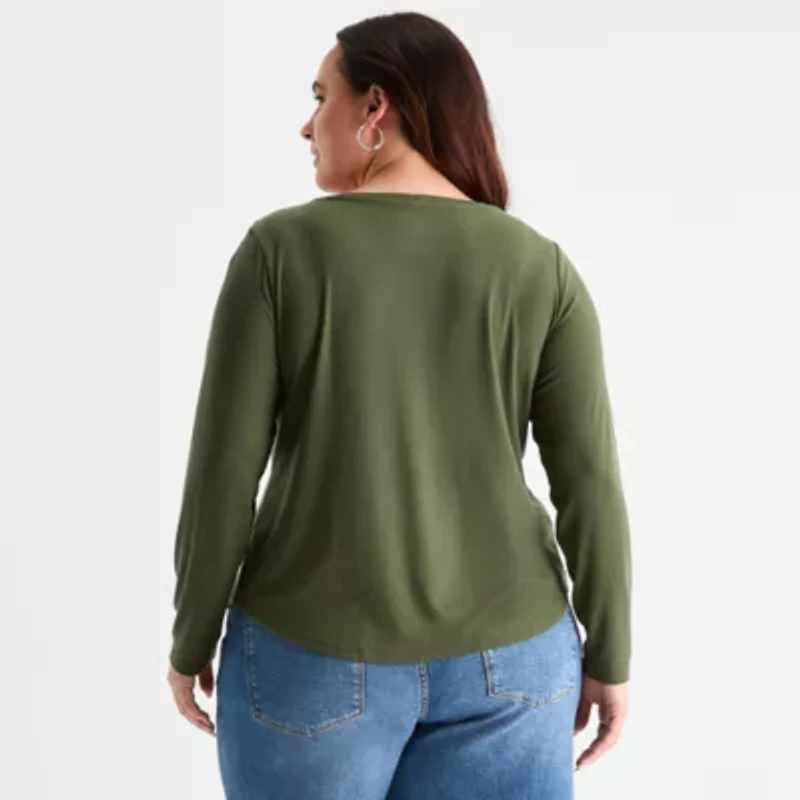 a.n.a Womens Plus Long Sleeve Regular Fit Henley Shirt