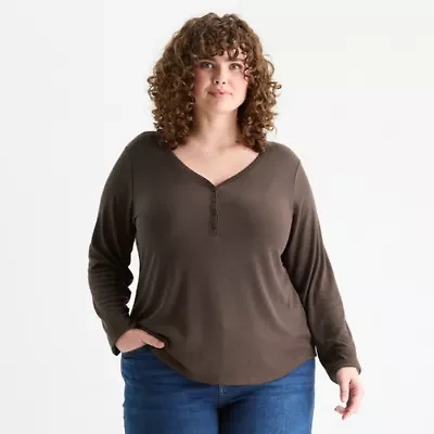 a.n.a Womens Long Sleeve Regular Fit Plus Henley Shirt
