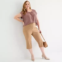 Liz Claiborne Womens Crew Neck Short Sleeve Satin Plus Blouse