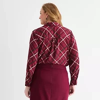 Liz Claiborne Womens Long Sleeve Fitted Regular Fit Plus Button-Down Shirt
