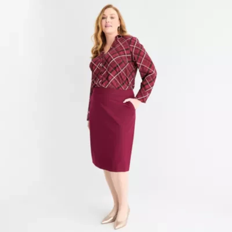 Liz Claiborne Womens Long Sleeve Fitted Regular Fit Plus Button-Down Shirt
