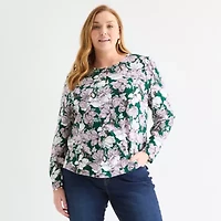Liz Claiborne Womens Plus Keyhole Neck Long Sleeve Blouse