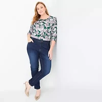Liz Claiborne Womens Plus Keyhole Neck Long Sleeve Blouse