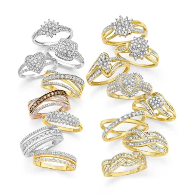 (G-H / Si2-I1) Womens 1/3 CT. T.W. Lab Grown White Diamond 10K Gold Crossover Cocktail Ring