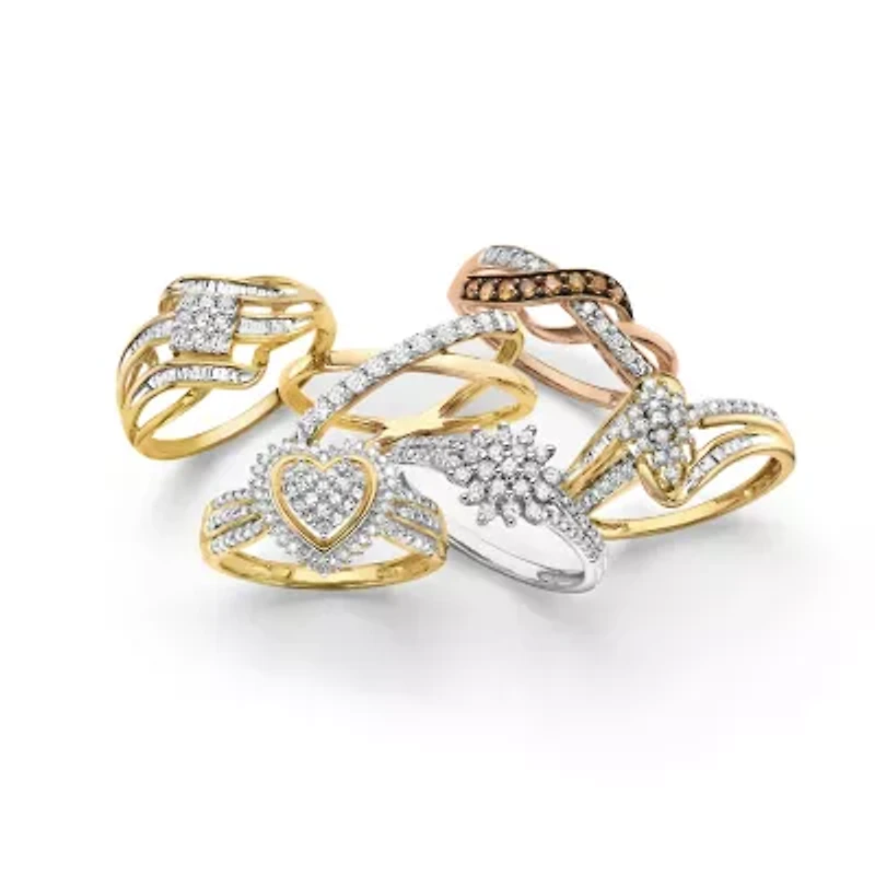 (G-H / Si2-I1) Womens 1/3 CT. T.W. Lab Grown White Diamond 10K Gold Crossover Cocktail Ring