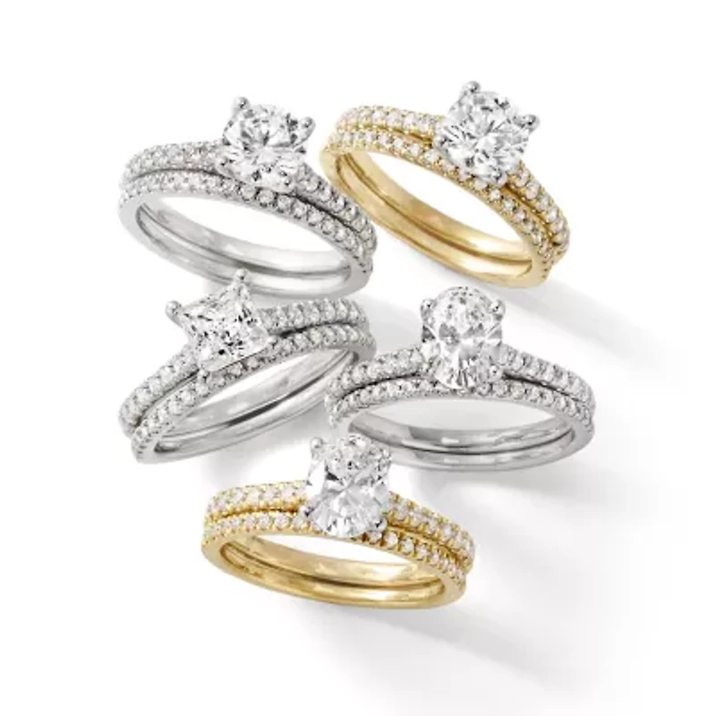 (H-I / Si2-I1) Womens 1 1/2 CT. T.W. Lab Grown White Diamond 10K Gold Round Side Stone Bridal Set